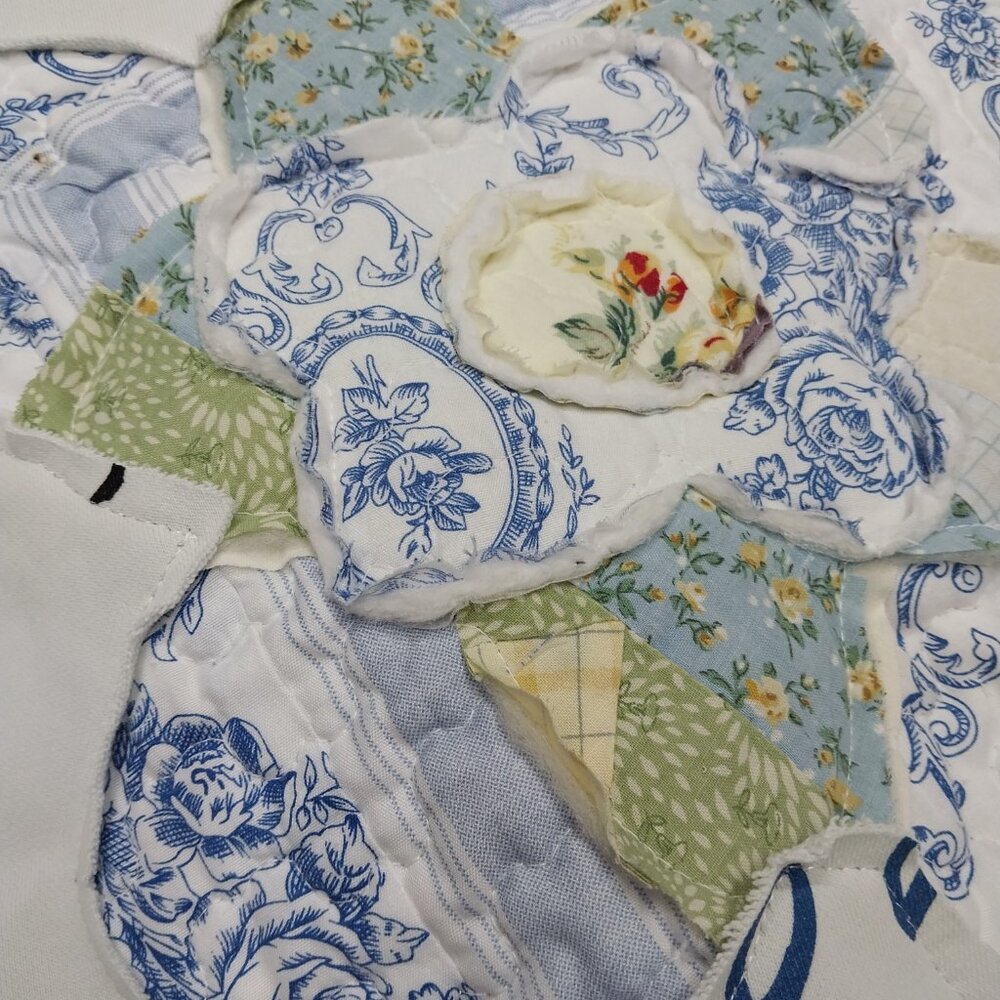 3246 Size XL UT Upcycled Sweat Shirt With Quilted Flower Insert In Baby Blue. - Picture 3 of 8
